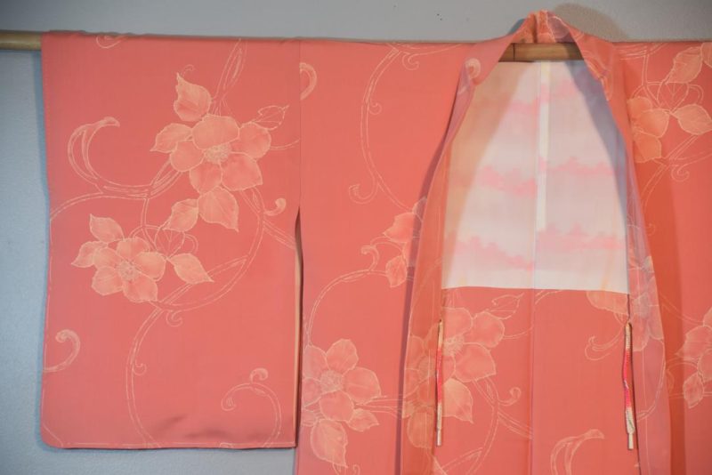 Flowering vines soft pinks Silk Vintage Haori Jacket - Image 5