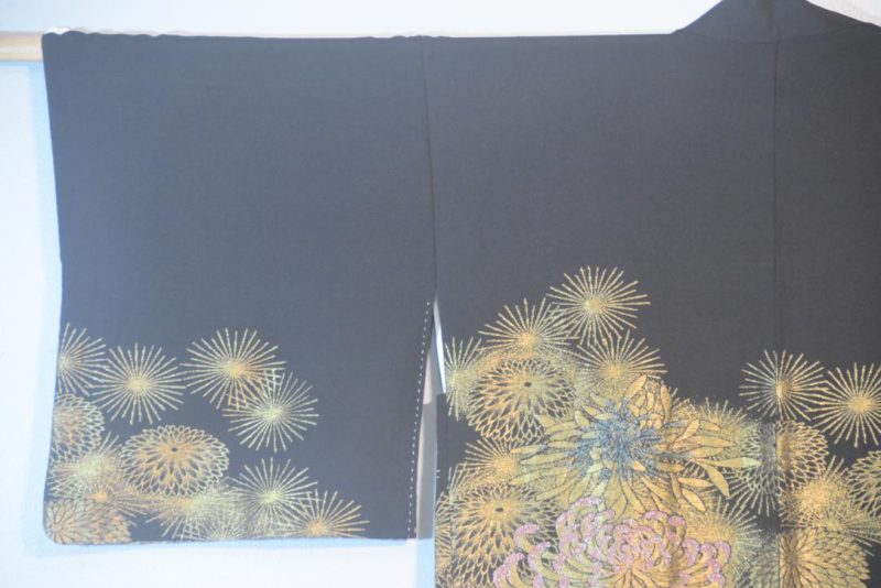 Chrysanthemum Metallic Thread Vintage Japanese Silk Haori Jacket - Image 10