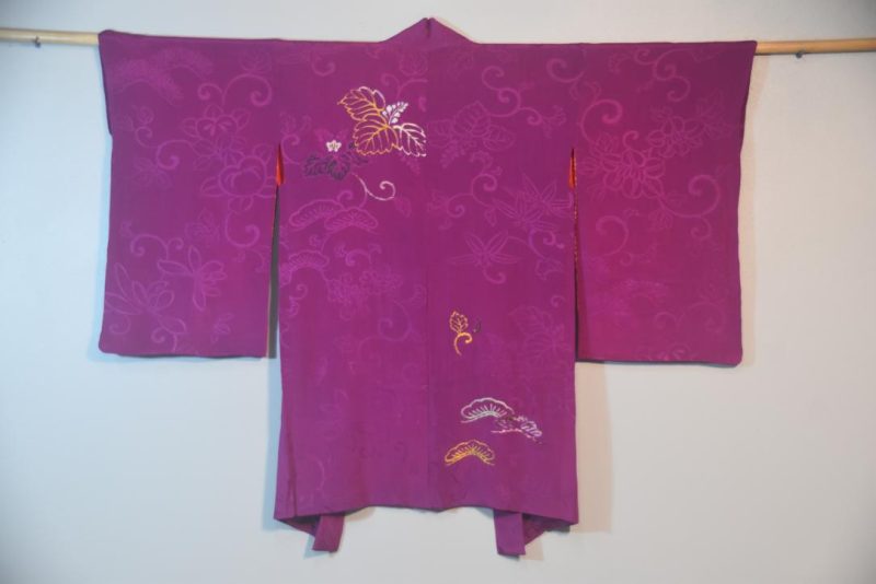 Magenta Silk Jacquard Vintage Haori Jacket - Image 15