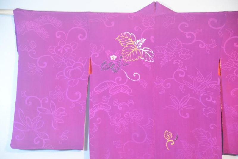 Magenta Silk Jacquard Vintage Haori Jacket - Image 12