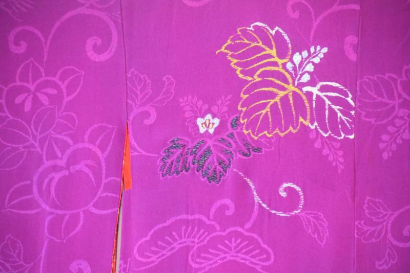 Magenta Silk Jacquard Vintage Haori Jacket - Image 3