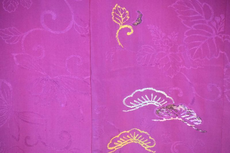 Magenta Silk Jacquard Vintage Haori Jacket - Image 11