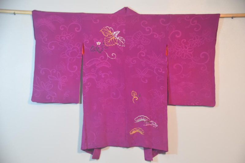 Magenta Silk Jacquard Vintage Haori Jacket - Image 4