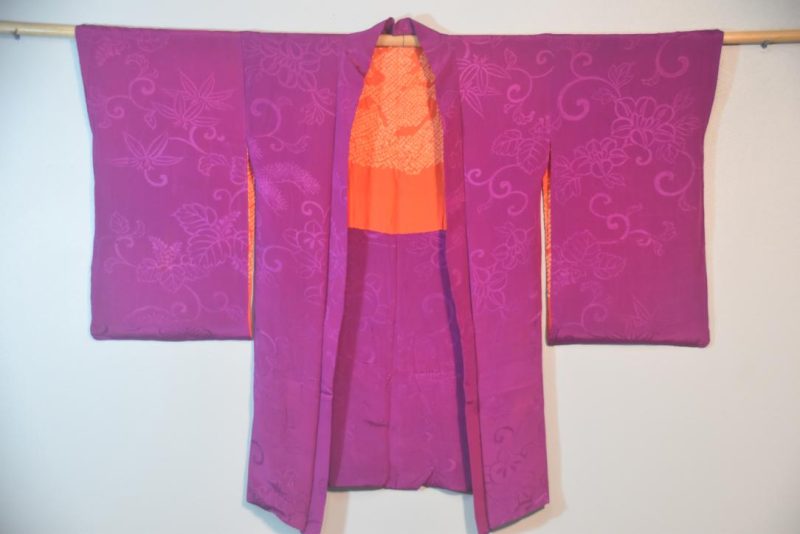 Magenta Silk Jacquard Vintage Haori Jacket - Image 10
