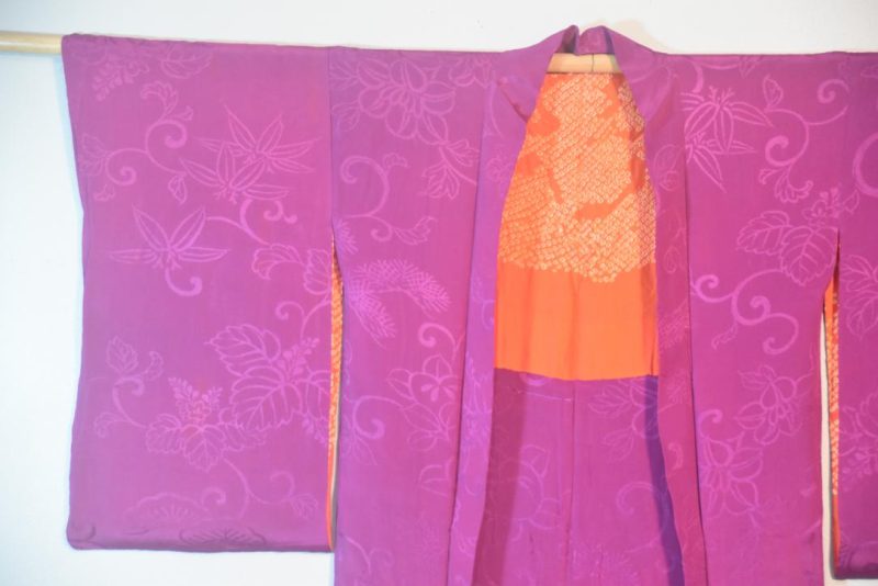 Magenta Silk Jacquard Vintage Haori Jacket - Image 6