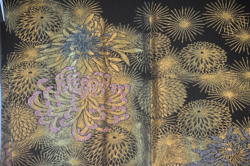 Chrysanthemum Metallic Thread Vintage Japanese Silk Haori Jacket - Image 2