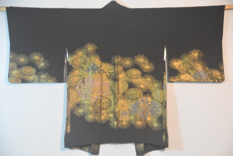 Chrysanthemum Metallic Thread Vintage Japanese Silk Haori Jacket - Image 3