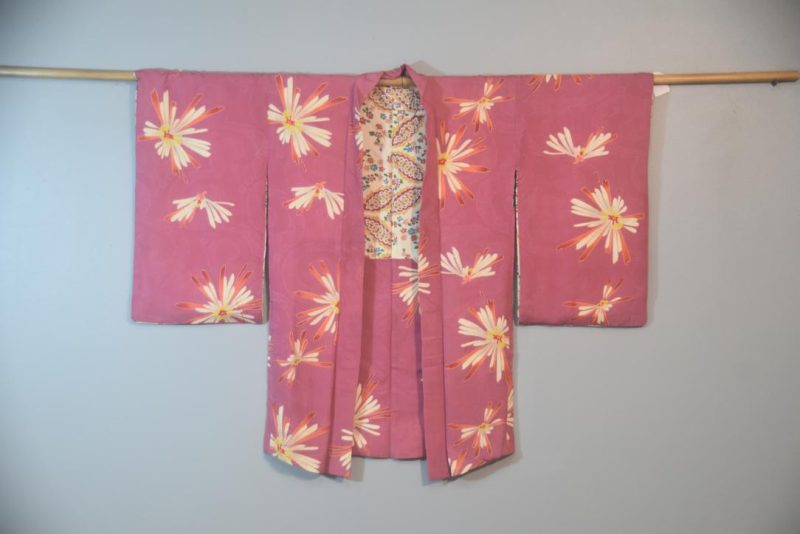 Dusty Pink Taisho Period Silk Jacquard Haori Jacket