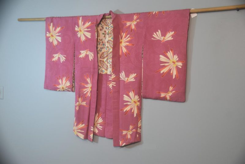 Dusty Pink Taisho Period Silk Jacquard Haori Jacket - Image 8