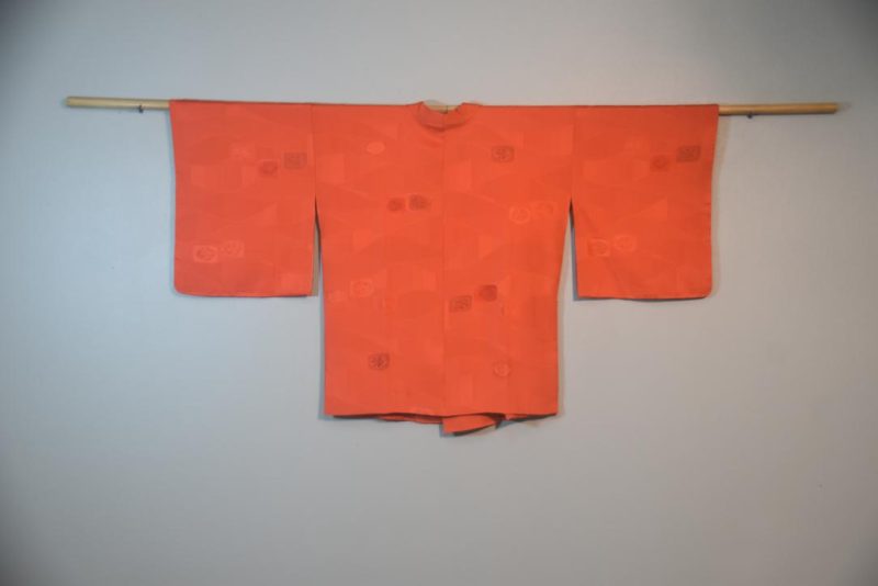 Orange Cross Over Vintage Japanese Silk Haori Jacket - Image 3