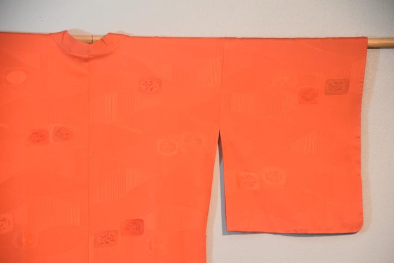Orange Cross Over Vintage Japanese Silk Haori Jacket - Image 8