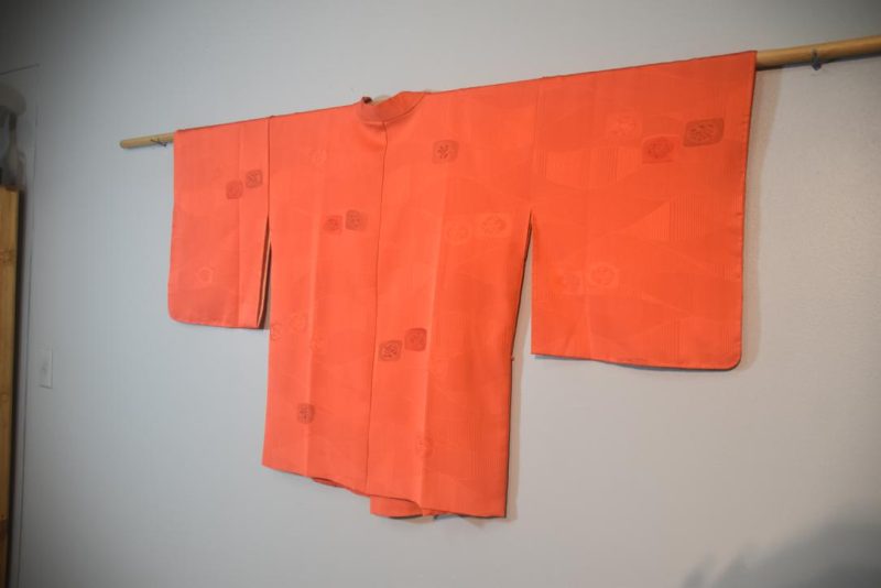 Orange Cross Over Vintage Japanese Silk Haori Jacket - Image 6