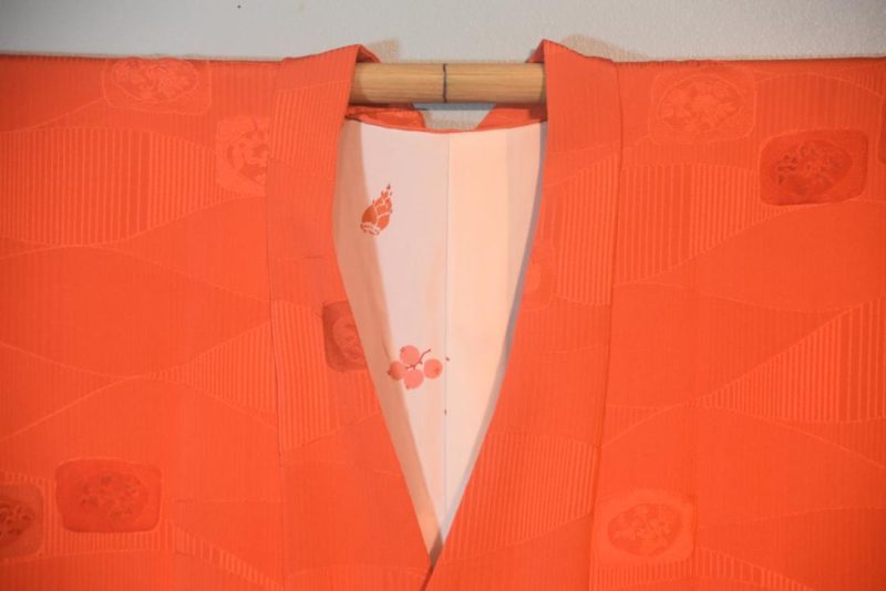 Orange Cross Over Vintage Japanese Silk Haori Jacket - Image 4