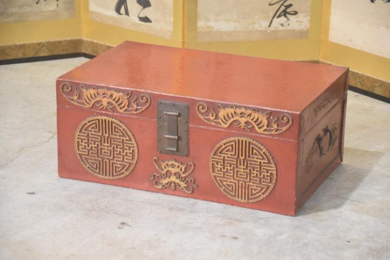 Chinese Red Leather Trunk Width:750mm