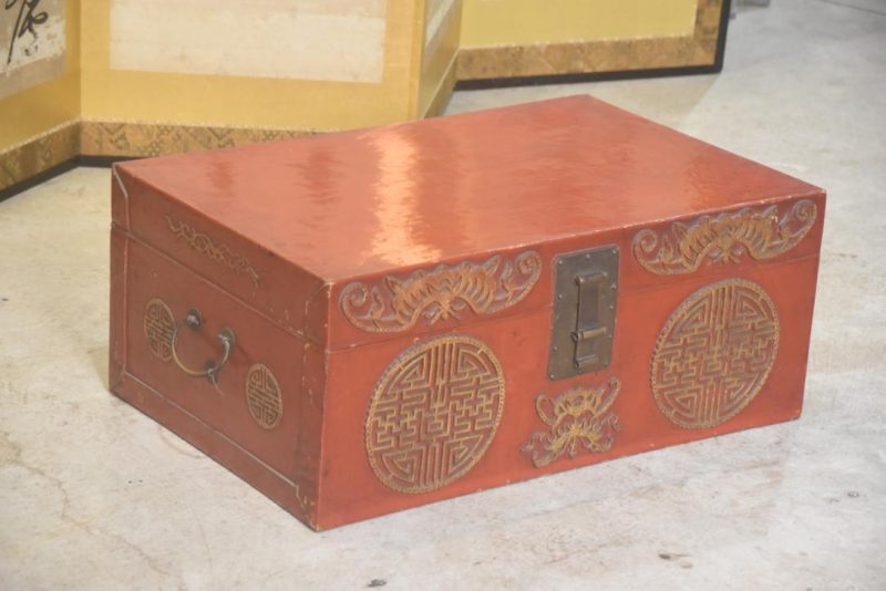 Chinese Red Leather Trunk Width:750mm - Image 5
