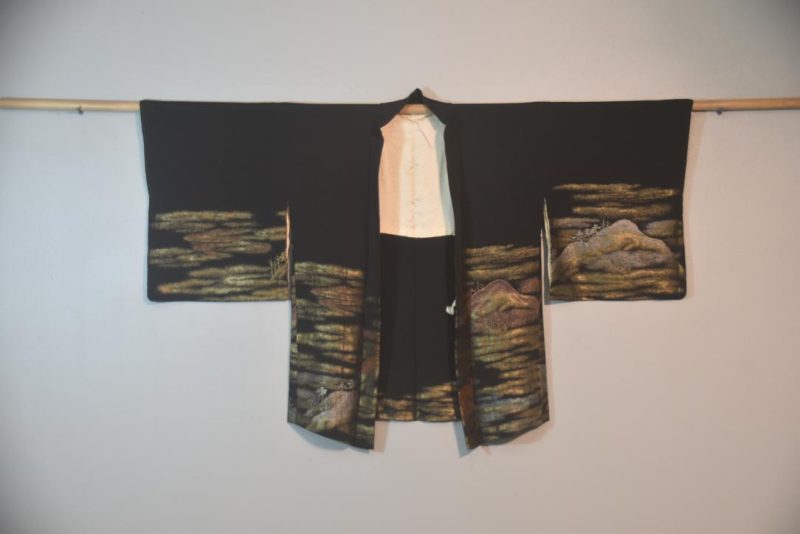 Luxurious Metallic Thread Embroidered Vintage Japanese Silk Haori Jacket
