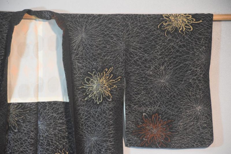 Chrysanthemum Skyrockets Metallic Thread Vintage Japanese Silk Haori Jacket - Image 5