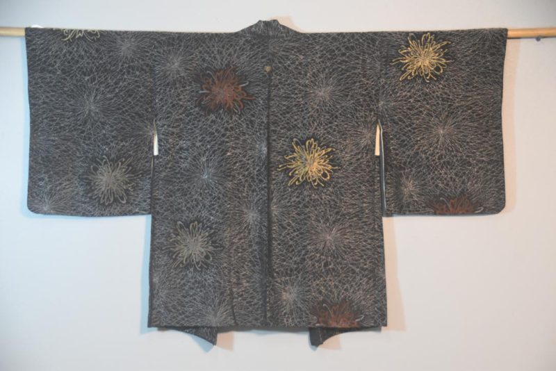 Chrysanthemum Skyrockets Metallic Thread Vintage Japanese Silk Haori Jacket - Image 3