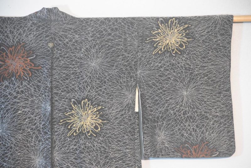Chrysanthemum Skyrockets Metallic Thread Vintage Japanese Silk Haori Jacket - Image 9