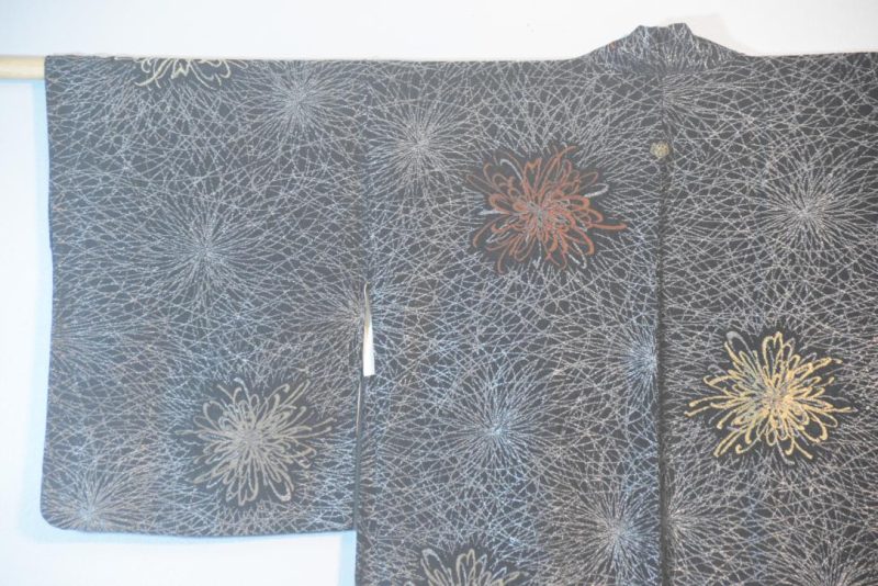 Chrysanthemum Skyrockets Metallic Thread Vintage Japanese Silk Haori Jacket - Image 8