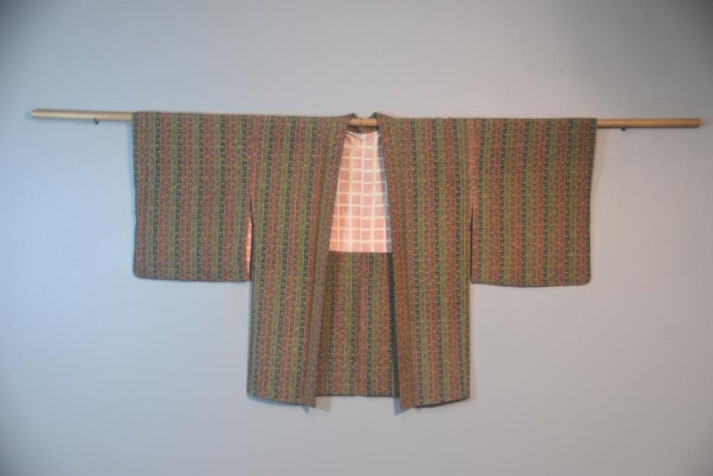 Warm Stripes Silk Vintage Japanese Haori Jacket - Image 5