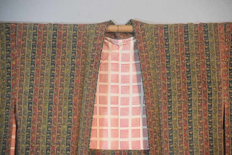 Warm Stripes Silk Vintage Japanese Haori Jacket - Image 4
