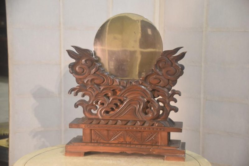 Japanese Bronze Silver Mirror on a Stand Height:420mm