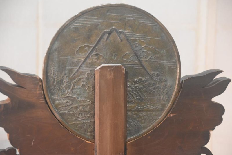 Japanese Bronze Silver Mirror on a Stand Height:420mm - Image 7
