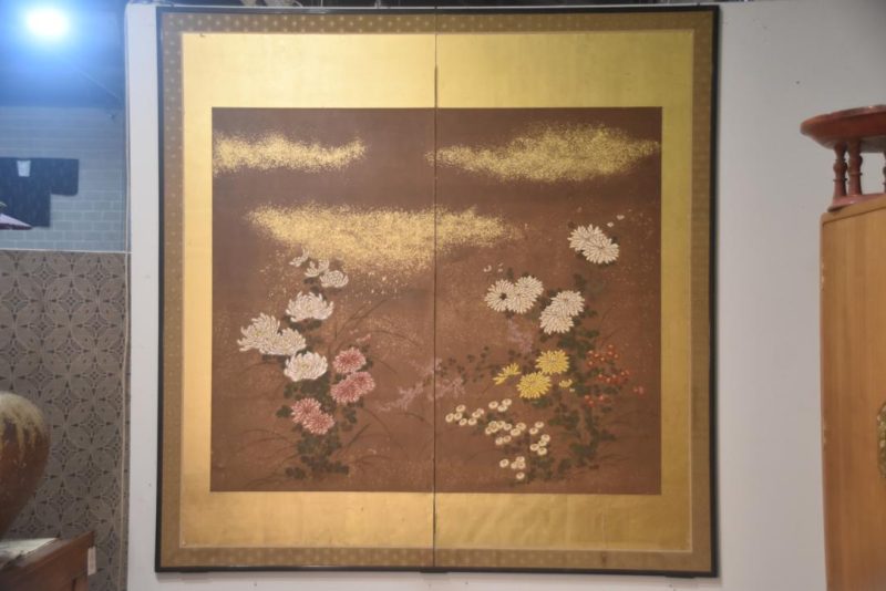 Edo Period 2 Panel Chrysanthemum Screen Width:1730mm