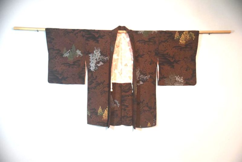 Black & Rust Metallic Thread Silk Haori Jacket - Image 3