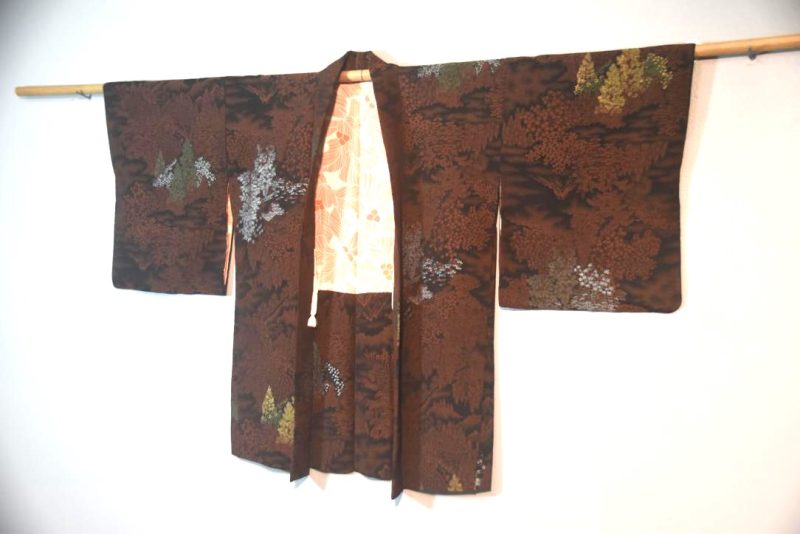 Black & Rust Metallic Thread Silk Haori Jacket - Image 5