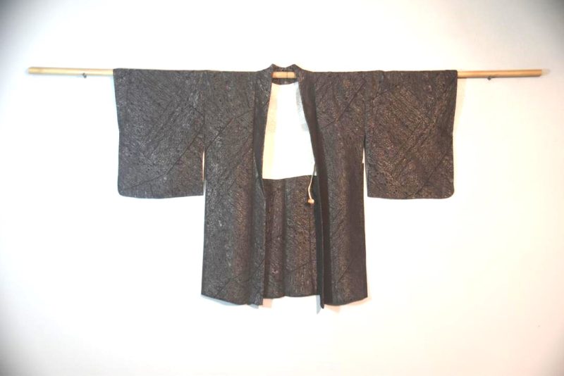 Black & Silver Geometric Metallic Thread Silk Haori Jacket