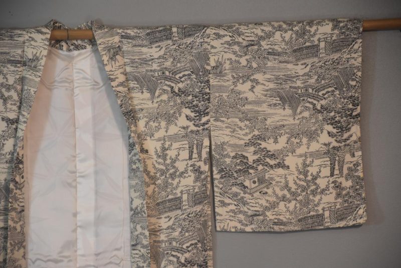 Temples in Forest Vintage Japanese Silk Haori Jacket - Image 4