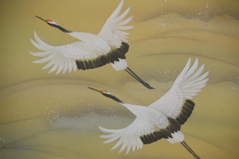 Japanese Flying Cranes and Sun Raise Scroll Height:1970mm - Image 2