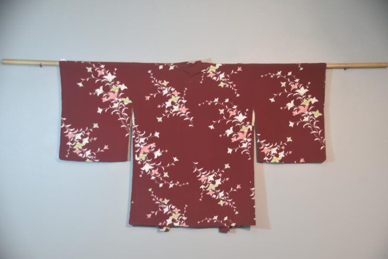 Floral Maroon Vintage Japanese Silk Haori Jacket