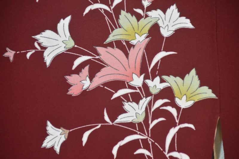 Floral Maroon Vintage Japanese Silk Haori Jacket - Image 2