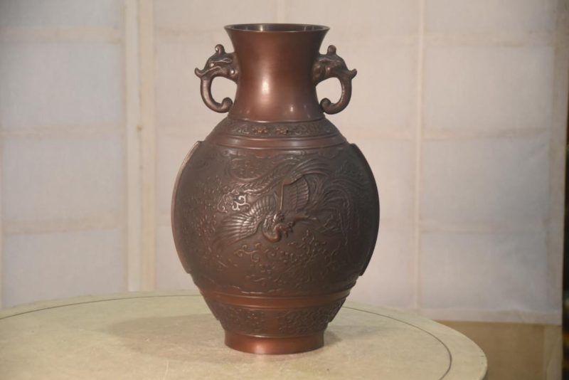 Japanese Bronze Vase with Phoenix Width:230mm