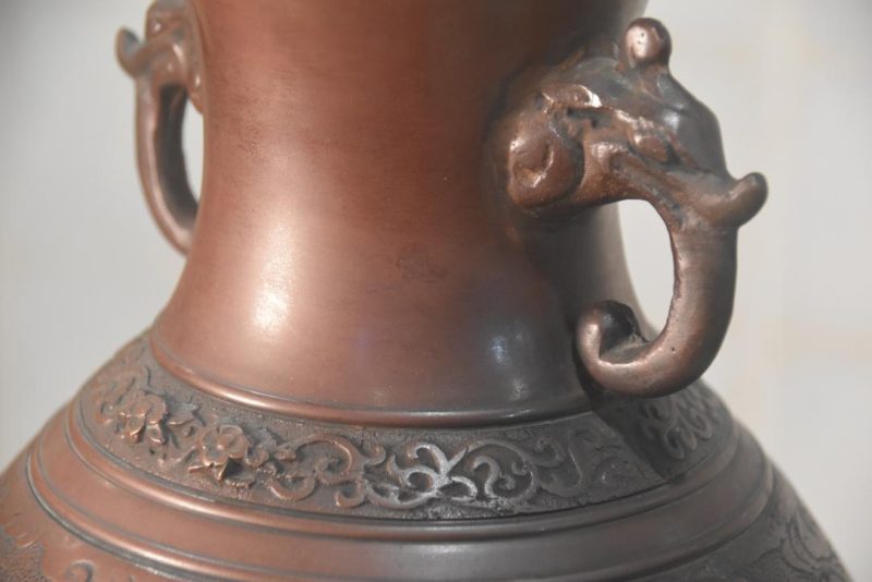 Japanese Bronze Vase with Phoenix Width:230mm - Image 9