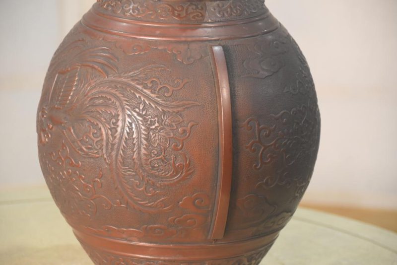 Japanese Bronze Vase with Phoenix Width:230mm - Image 6
