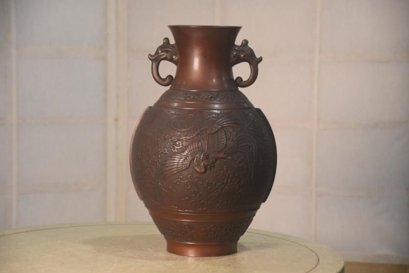 Japanese Bronze Vase with Phoenix Width:230mm - Image 7