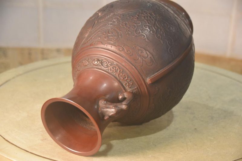 Japanese Bronze Vase with Phoenix Width:230mm - Image 5