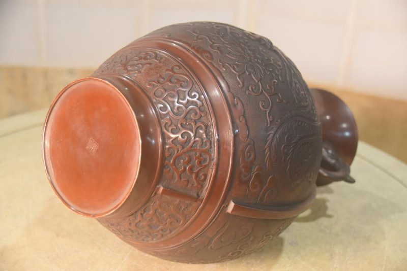 Japanese Bronze Vase with Phoenix Width:230mm - Image 3