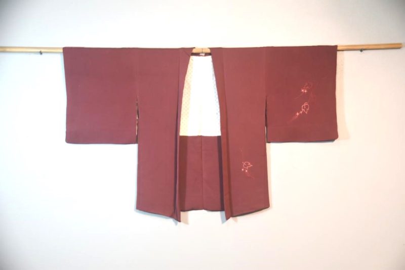 Deep Maroon Vintage Japanese Silk Haori Jacket - Image 6