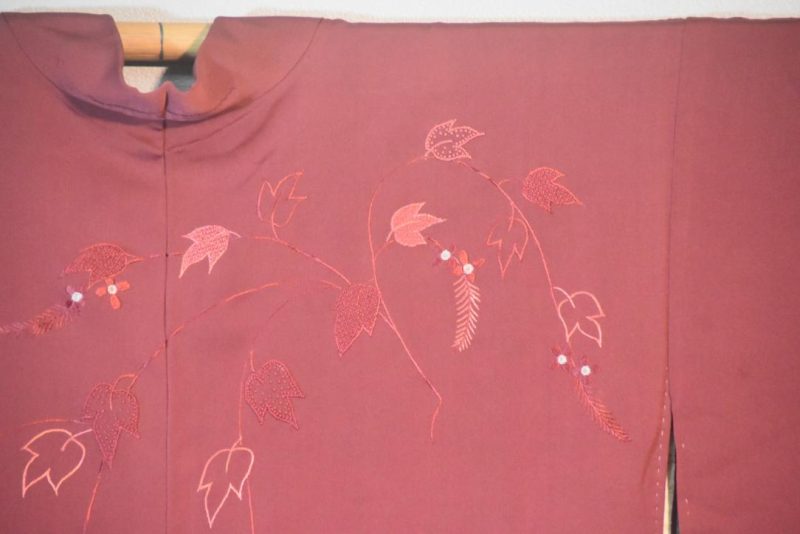 Deep Maroon Vintage Japanese Silk Haori Jacket - Image 2