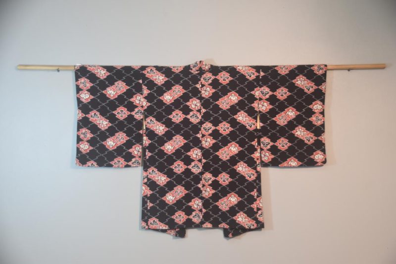 Black Geometrics Silk Vintage Japanese Haori Jacket