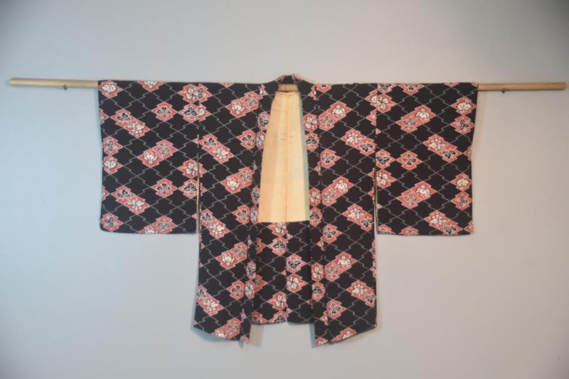 Black Geometrics Silk Vintage Japanese Haori Jacket - Image 5