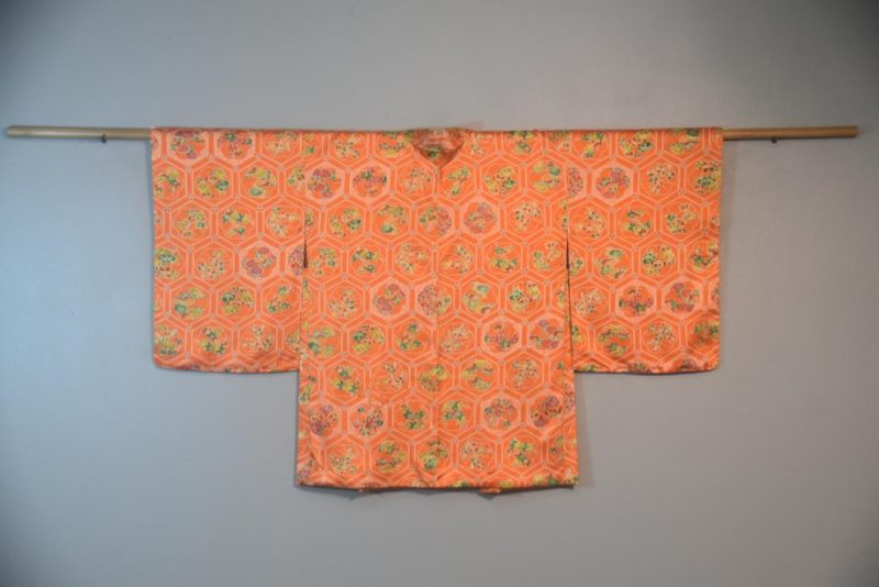Orange Flowers Silk Vintage Japanese Haori Jacket