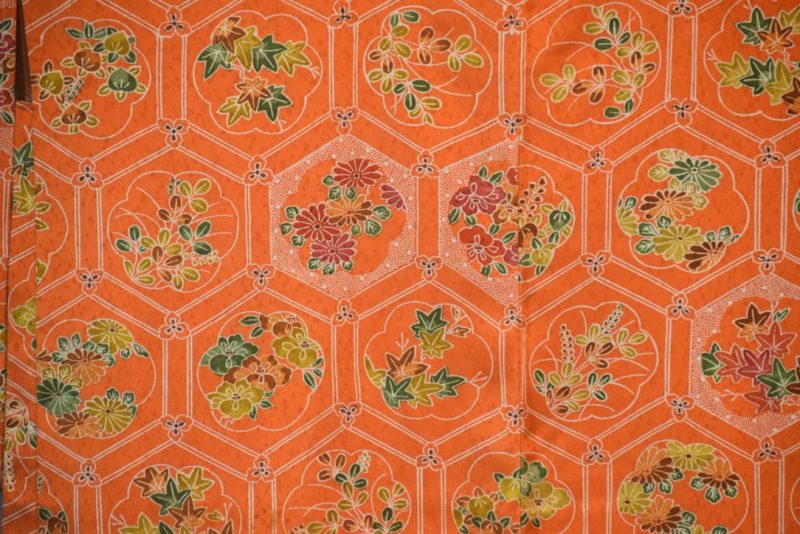 Orange Flowers Silk Vintage Japanese Haori Jacket - Image 2