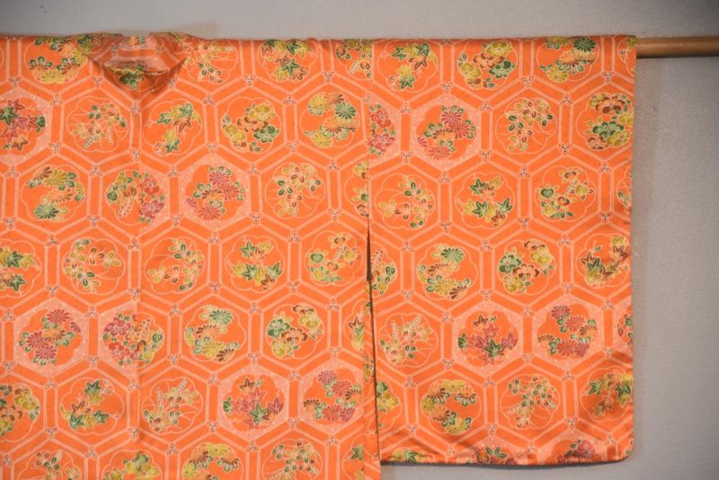 Orange Flowers Silk Vintage Japanese Haori Jacket - Image 7