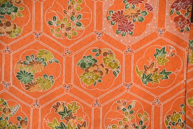 Orange Flowers Silk Vintage Japanese Haori Jacket - Image 6